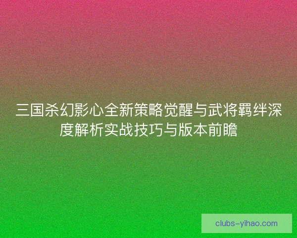 三国杀幻影心全新策略觉醒与武将羁绊深度解析实战技巧与版本前瞻